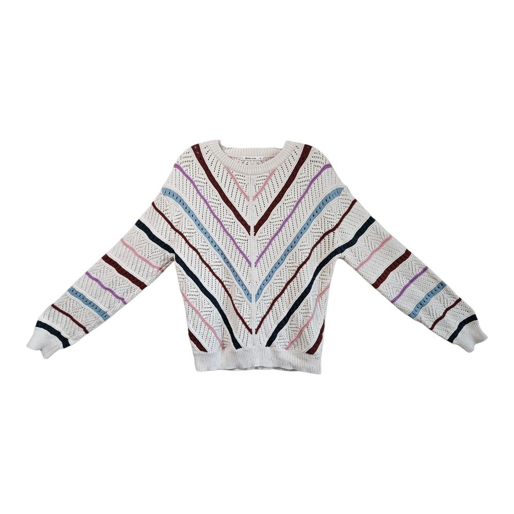 MARINE LAYER Women M Brooke Sweater Diagonal Stripes Cotton Merino Wool Blend 40